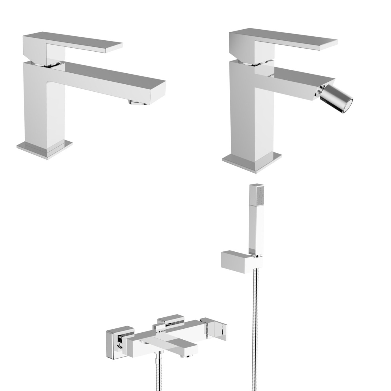 Set miscelatori bianchi metro lavabo bidet ed esterno vasca cromo