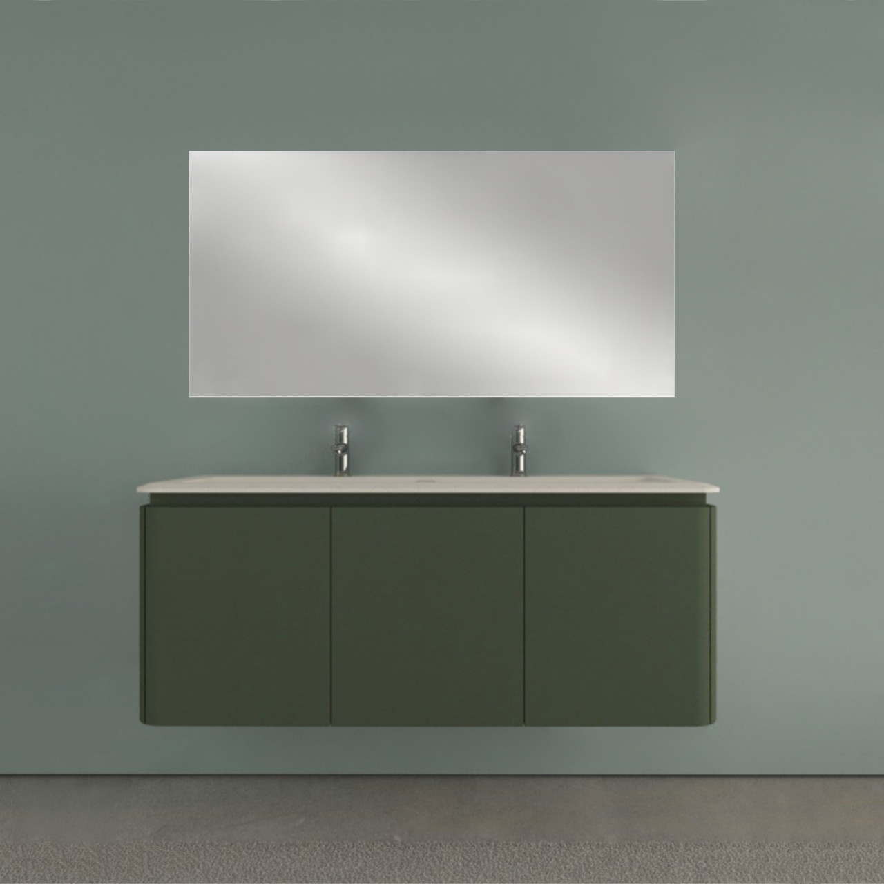 Mobile bagno sospeso cindy 140 cm verde opaco con quattro cassetti e specchio