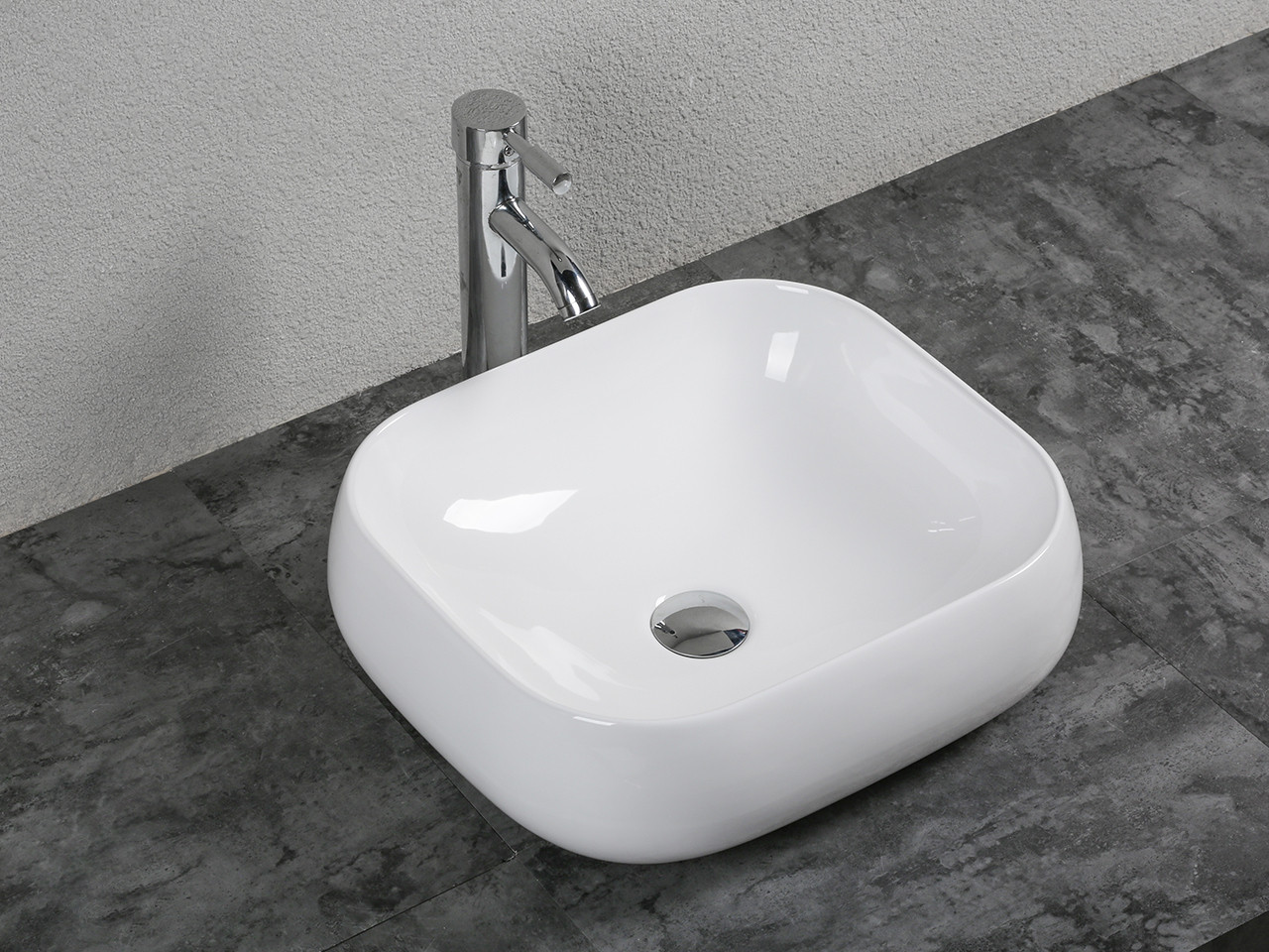 Lavabo da appoggio rettangolare 45x40 cm in ceramica bianco lucido