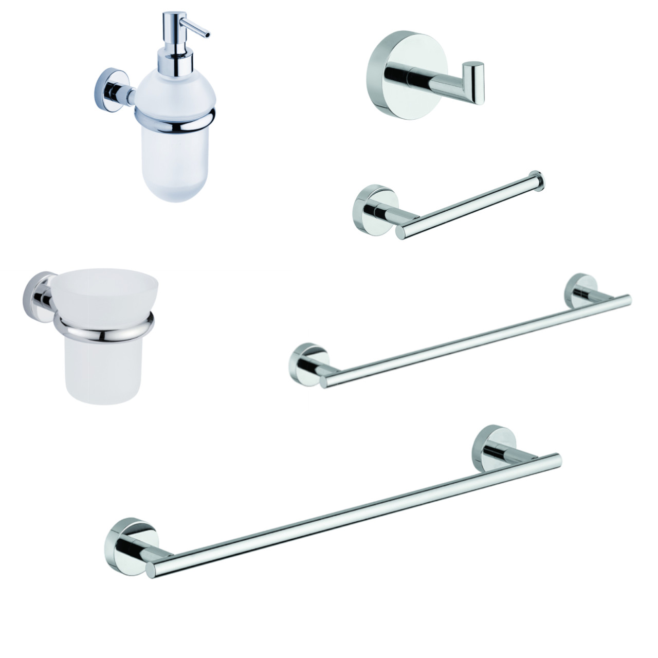 Set 6 accessori bagno a muro tecno in vetro satinato