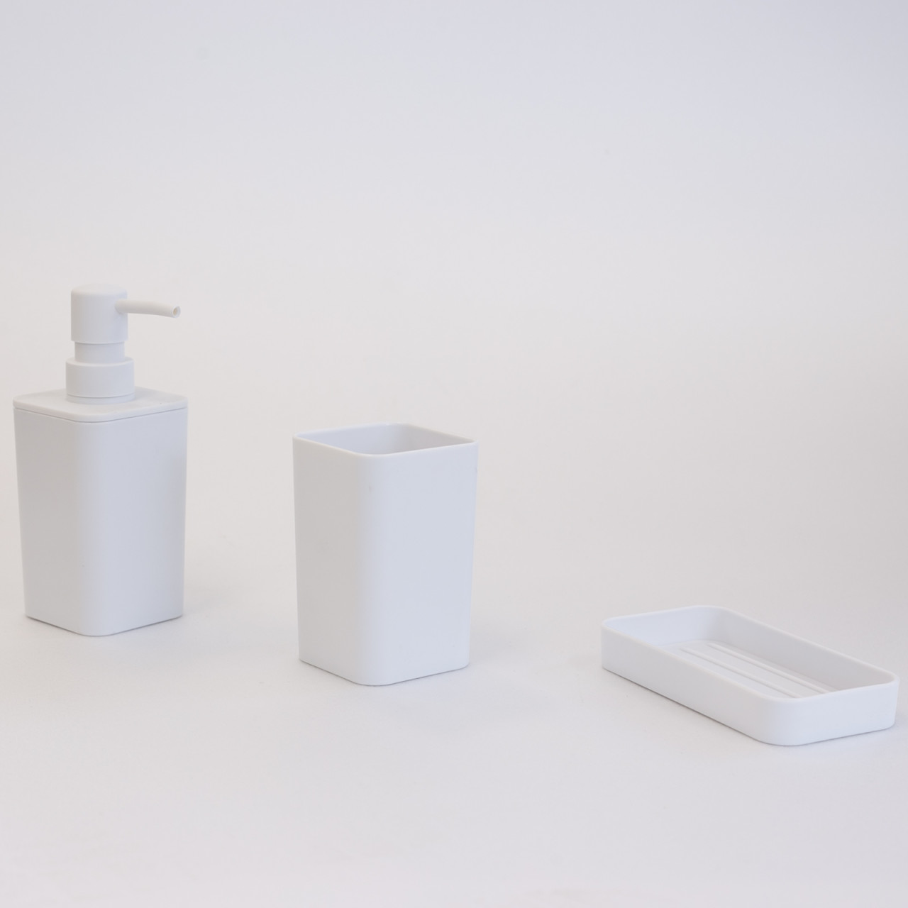 Kit dispenser portaspazzolino e portasaponetta in plastica bianco