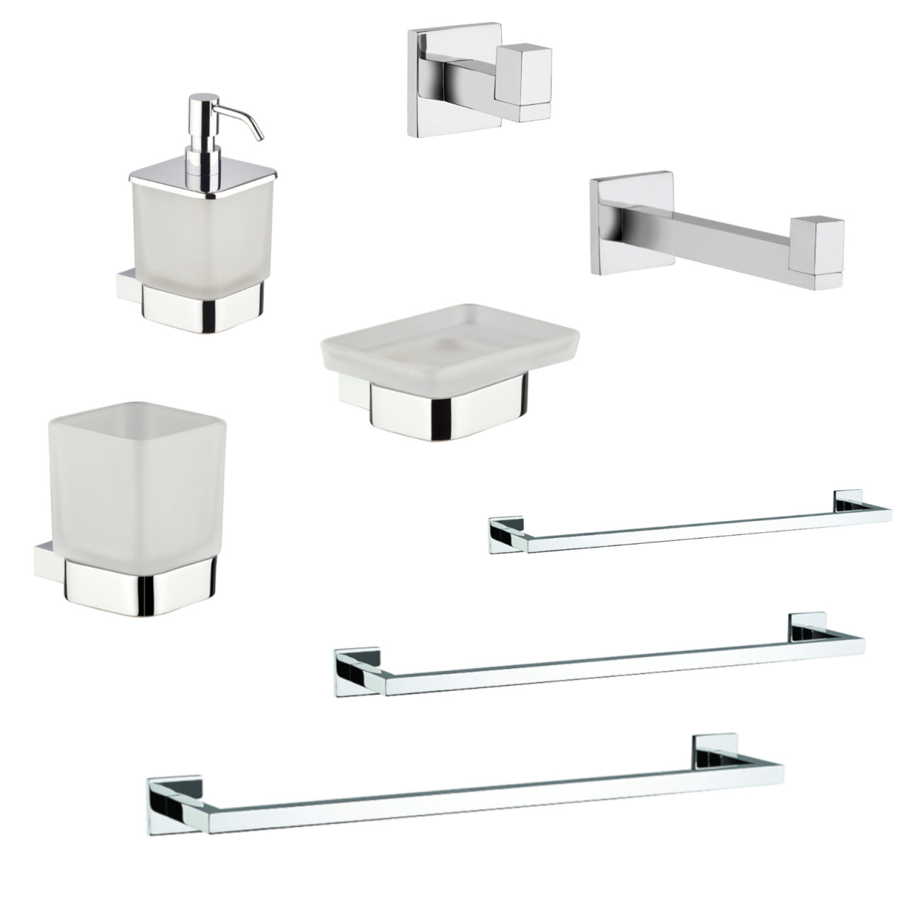 Set 8 accessori bagno a muro domino in vetro satinato