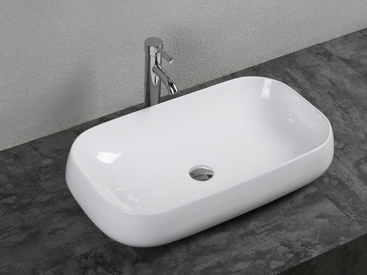 Lavabo da appoggio rettangolare 70x40 cm in ceramica bianco lucido