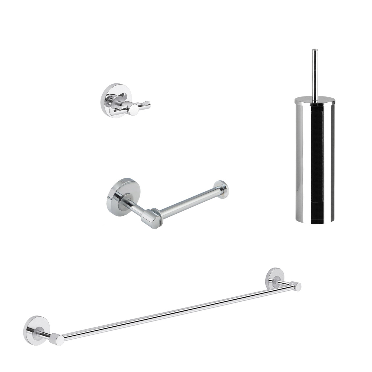 Set 4 pezzi accessori bagno a muro ficus in acciaio inox e cromall