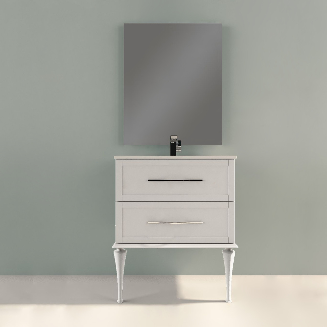 Mobile bagno classico cleo 75 cm doppio cassetto bianco opaco con specchio