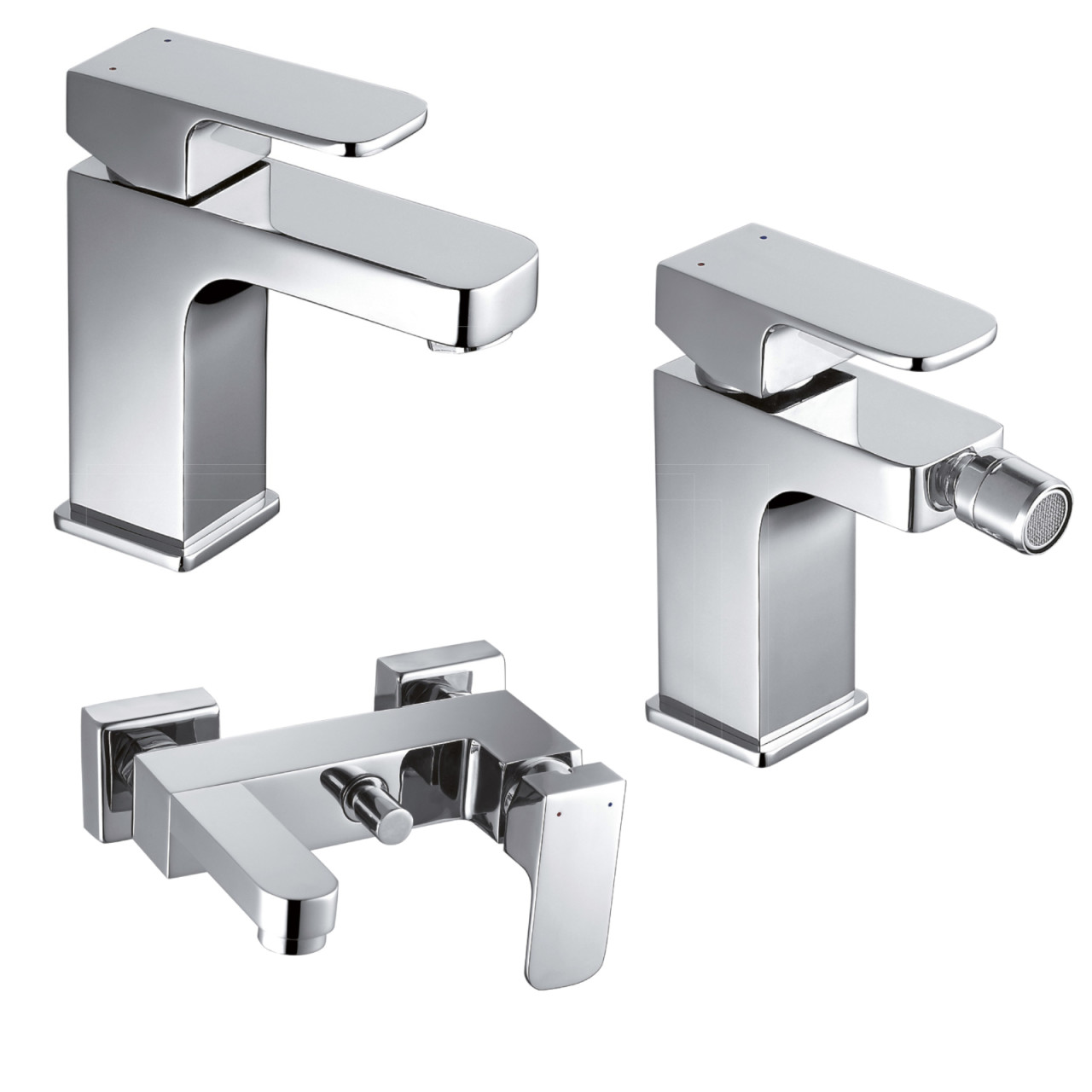 Set miscelatori bagno quaranta maite lavabo bidet ed esterno vasca con duplex in ottone cromo