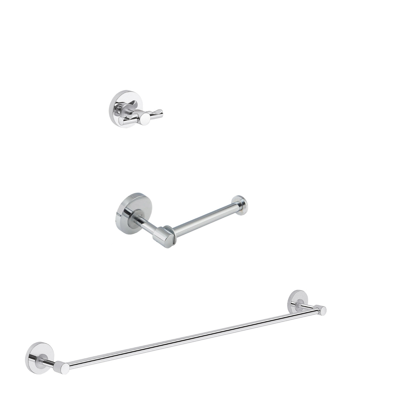 Set 3 pezzi accessori bagno a muro ficus in acciaio inox e cromall