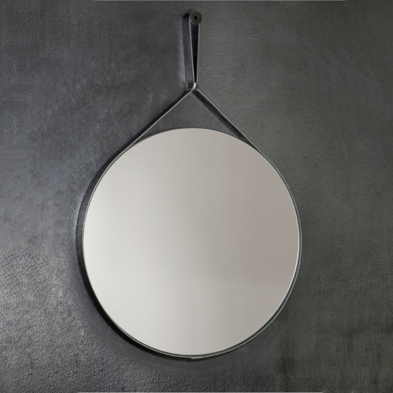 Specchio tondo da 60 cm con cornice in ecopelle nero