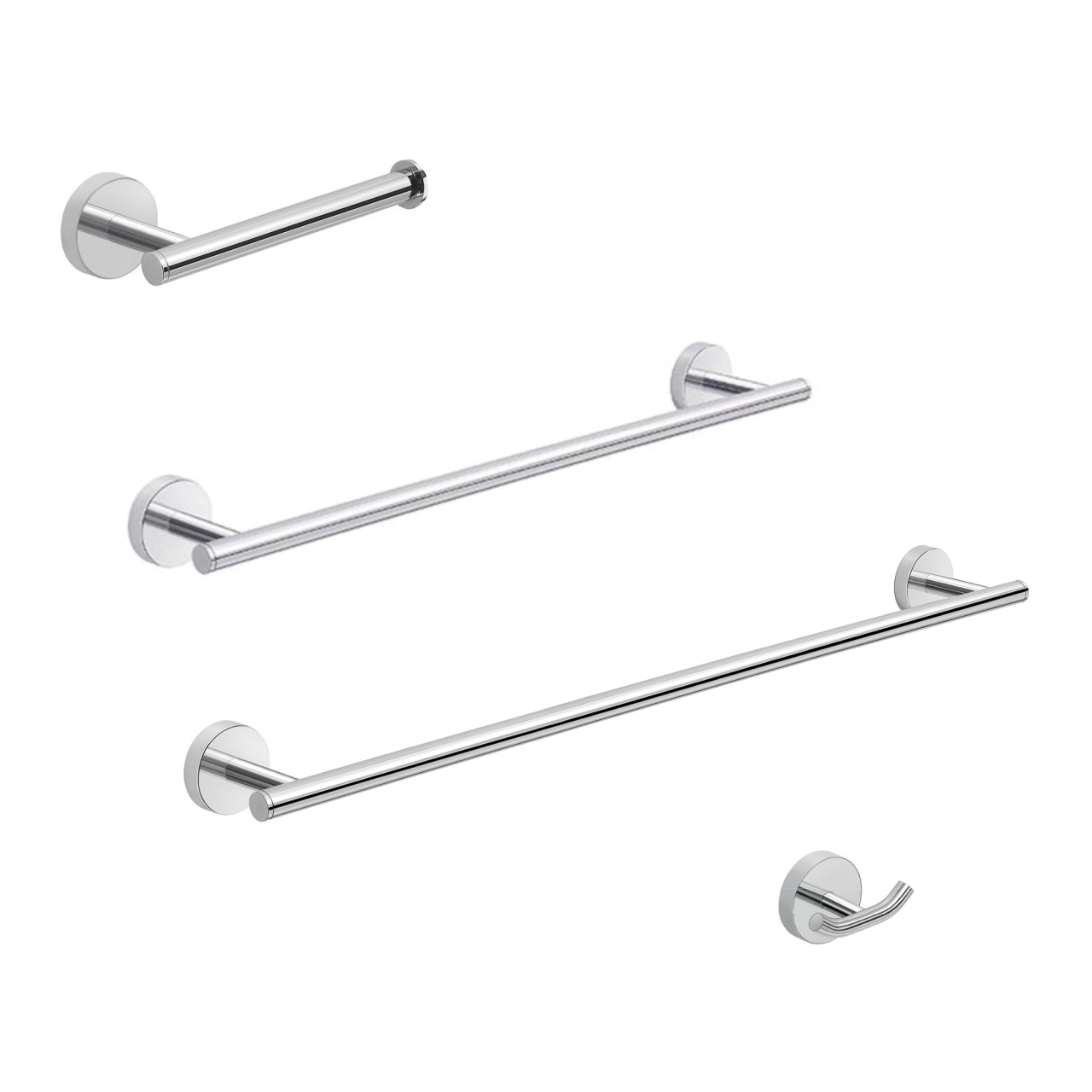 Set 4 pezzi accessori bagno a muro eros in acciaio inox e cromall