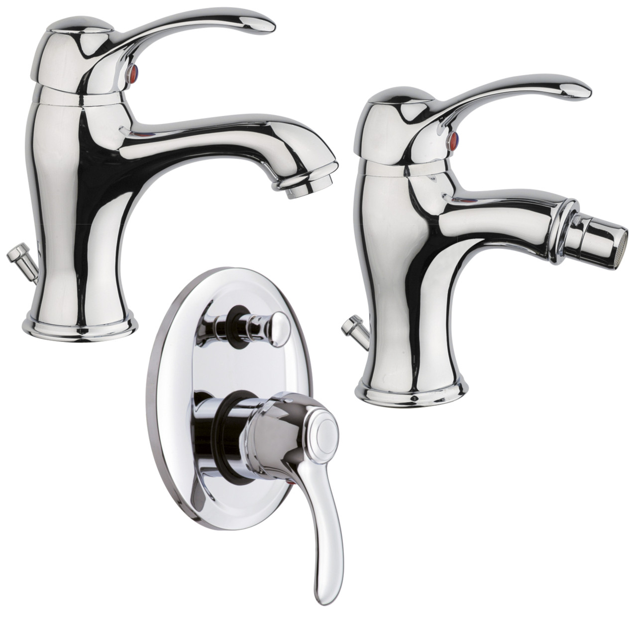 Set miscelatori bagno classico quaranta jolly lavabo bidet e incasso doccia con deviatore