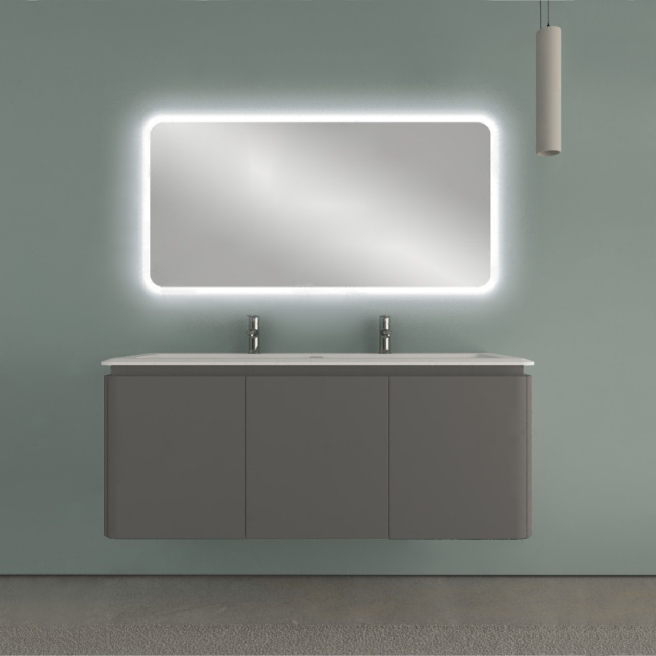 Mobile bagno sospeso cindy 140 cm grigio nuvola con quattro cassetti e specchio led