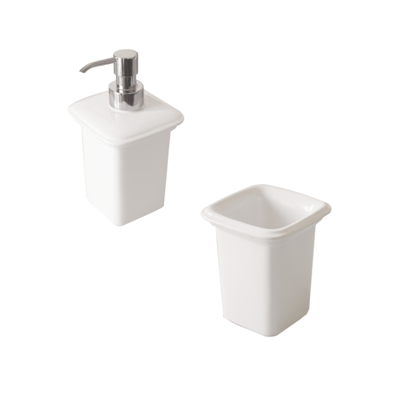 Set 2 accessori bagno da appoggio dado in ceramica bianco