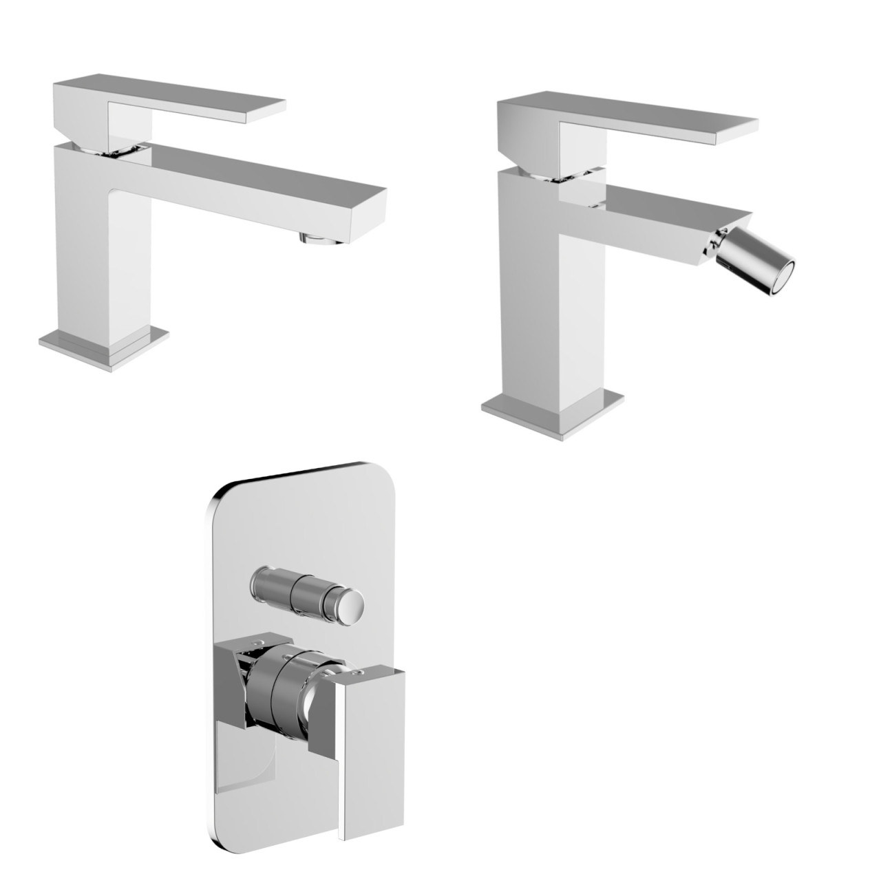 Set miscelatori bianchi metro lavabo bidet ed incasso doccia con deviatore cromo