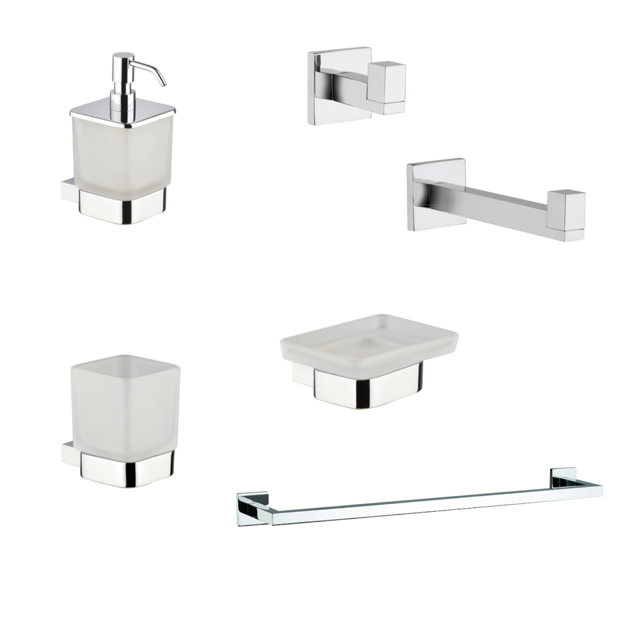 Set 6 accessori bagno a muro domino in vetro satinato