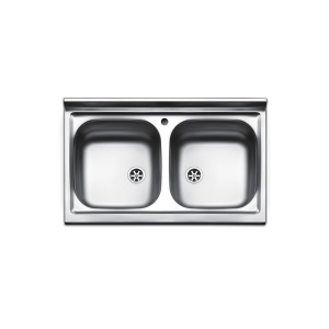 Lavello da appoggio 80x50 cm in acciaio inox con doppia vasca