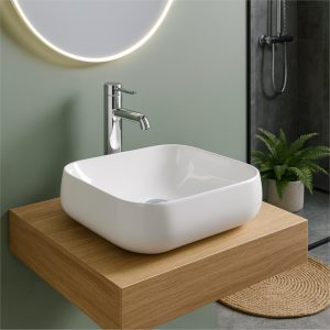 Euroceramica - Lavabo da appoggio rettangolare - Bianco lucido - Ceramica - 45x40 cm