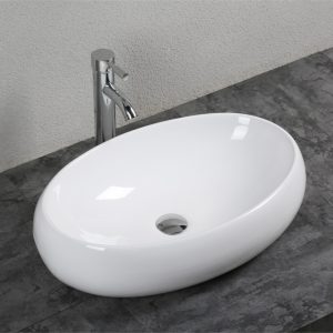 Euroceramica - Lavabo da appoggio ovale - Bianco lucido - Ceramica - 60 cm