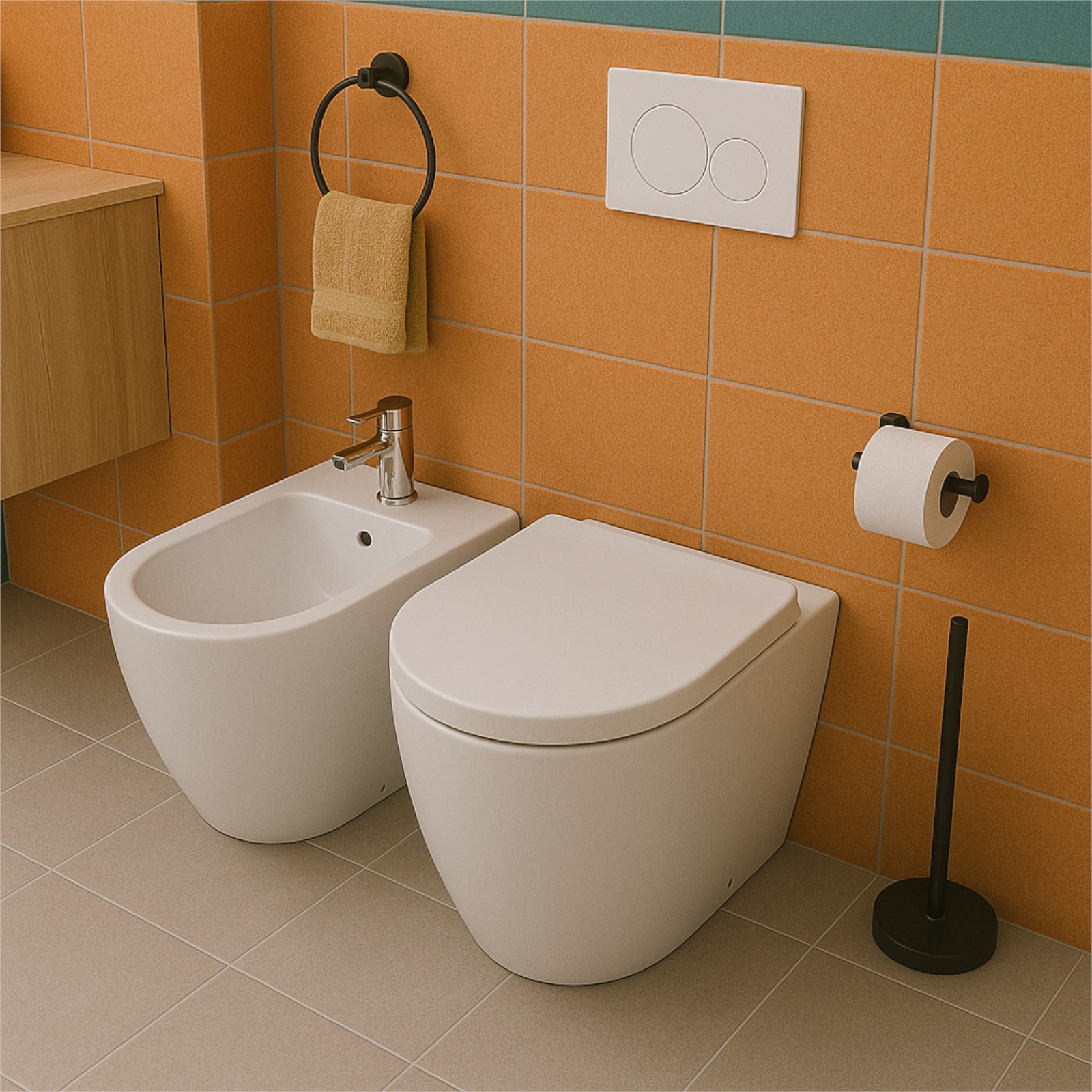 Euroceramica - Croma - Sanitari filomuro senza brida soft close bianco lucido