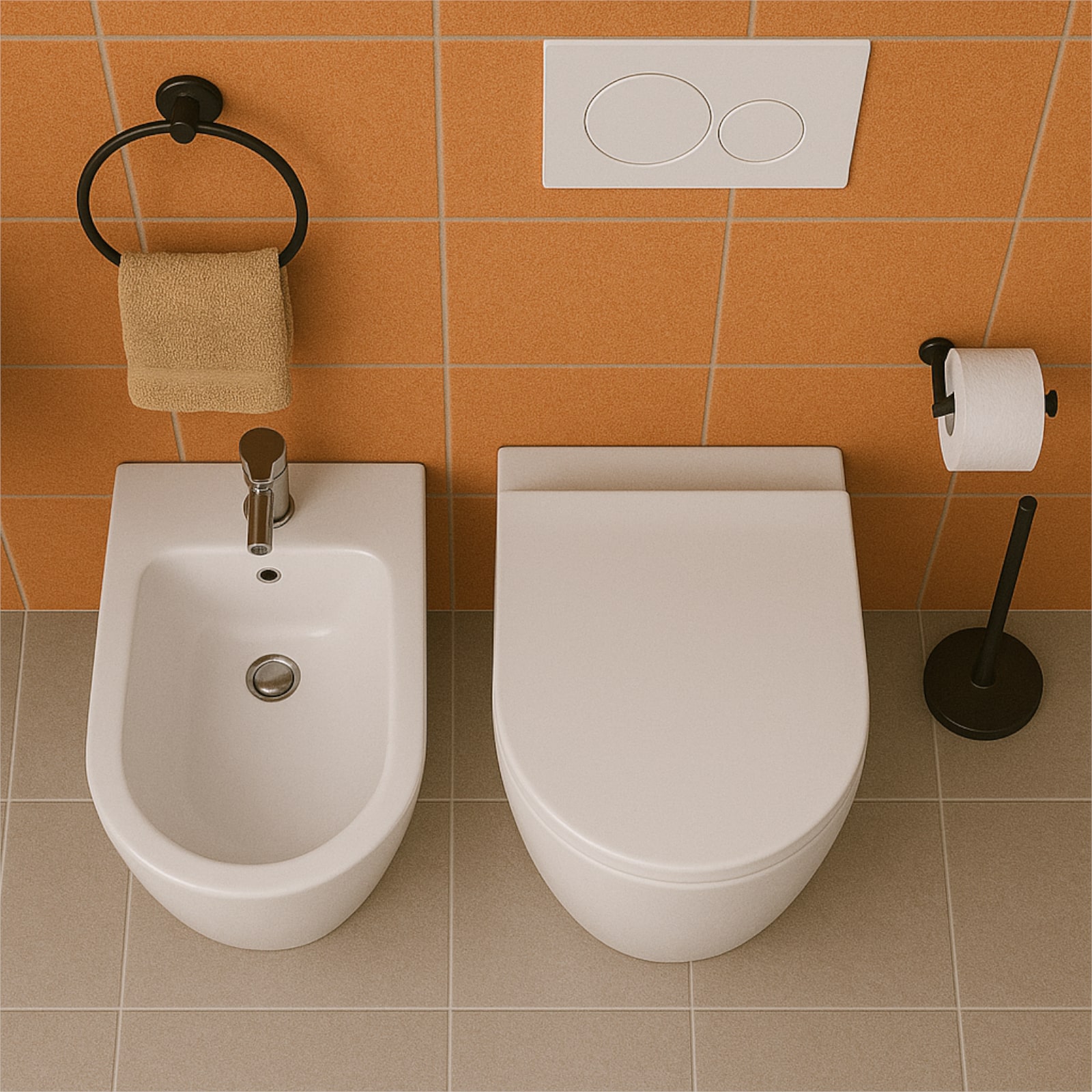 Euroceramica - Croma - Sanitari filomuro senza brida soft close bianco lucido