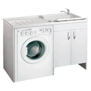 Euroceramica - Mobile Coprilavatrice 124x60 cm Bianco Lucido Vasca Destra