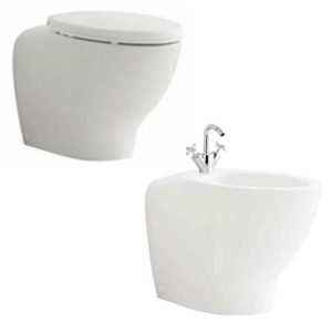 Coppia sanitari filomuro Pozzi Ginori Join57 in ceramica bianca