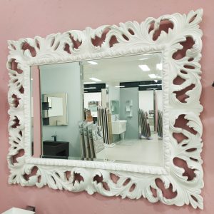 Specchio 80x100 cm con cornice in legno intarsiato bianco venato