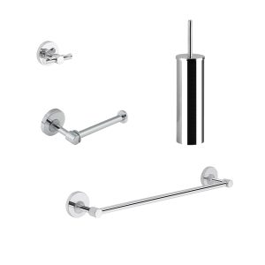 Set 4 pezzi accessori bagno a muro ficus in acciaio inox e cromall