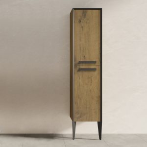 Colonna bagno h.160 cm doppia anta effetto legno con piedi nero opaco