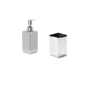 Set 2 pezzi accessori bagno nemesia quadrati in acciaio inox cromo