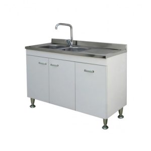 Mobile da cucina 120x50 cm a tre ante bianco con lavello con gocciolatoio a dx in acciaio