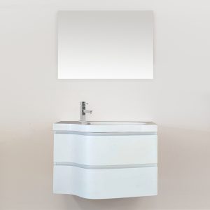 Mobile bagno sospeso 80 cm doppio cassetto bianco opaco con lavabo in mineral marmo e specchio