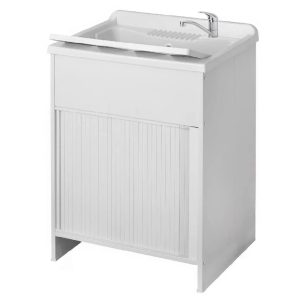Mobile lavatoio 60x50 in resina bianco per esterno con serranda