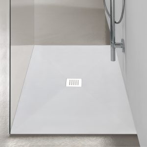Euroceramica - Piatto doccia - Bianco - Mineral marmo - 80x100 cm con griglia e piletta di scarico