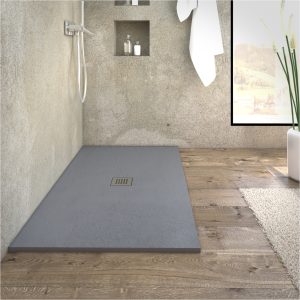 Euroceramica - Piatto doccia - Antracite 80x180 cm - Marmo minerale - Griglia e piletta di scarico