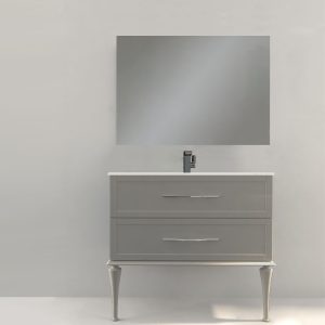 Cleo | Mobile bagno classico grigio nuvola 100 cm doppio cassetto con specchio | Baden Haus