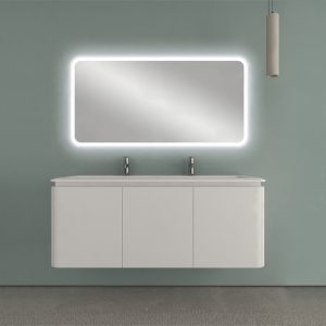 Mobile bagno sospeso cindy 140 cm bianco opaco con quattro cassetti e specchio led