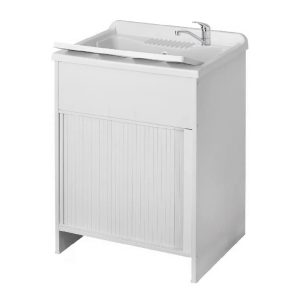 Mobile lavatoio 60x60 in resina bianca per esterno con serranda