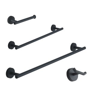 Set 4 pezzi accessori bagno a muro eros nero opaco in acciaio inox e cromall