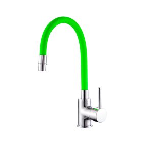 Miscelatore lavello con canna girevole e flessibile in gomma verde