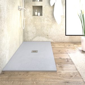 Piatto doccia grigio 90x90 cm in marmo minerale con griglia e piletta
