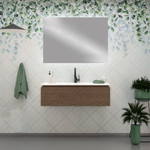 Mobile bagno da 100 cm rovere scuro con cassettone e specchio
