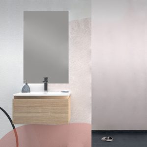 Mobile bagno da 60 cm rovere chiaro con cassetto e lavabo integrato