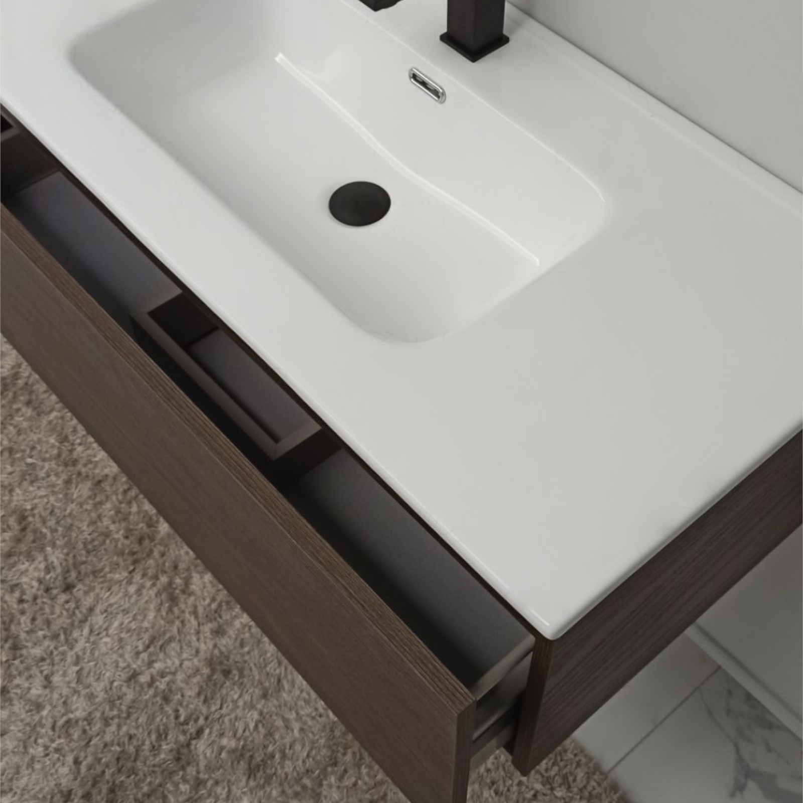 Mobile bagno da 100 cm rovere scuro con doppio cassettone e specchio