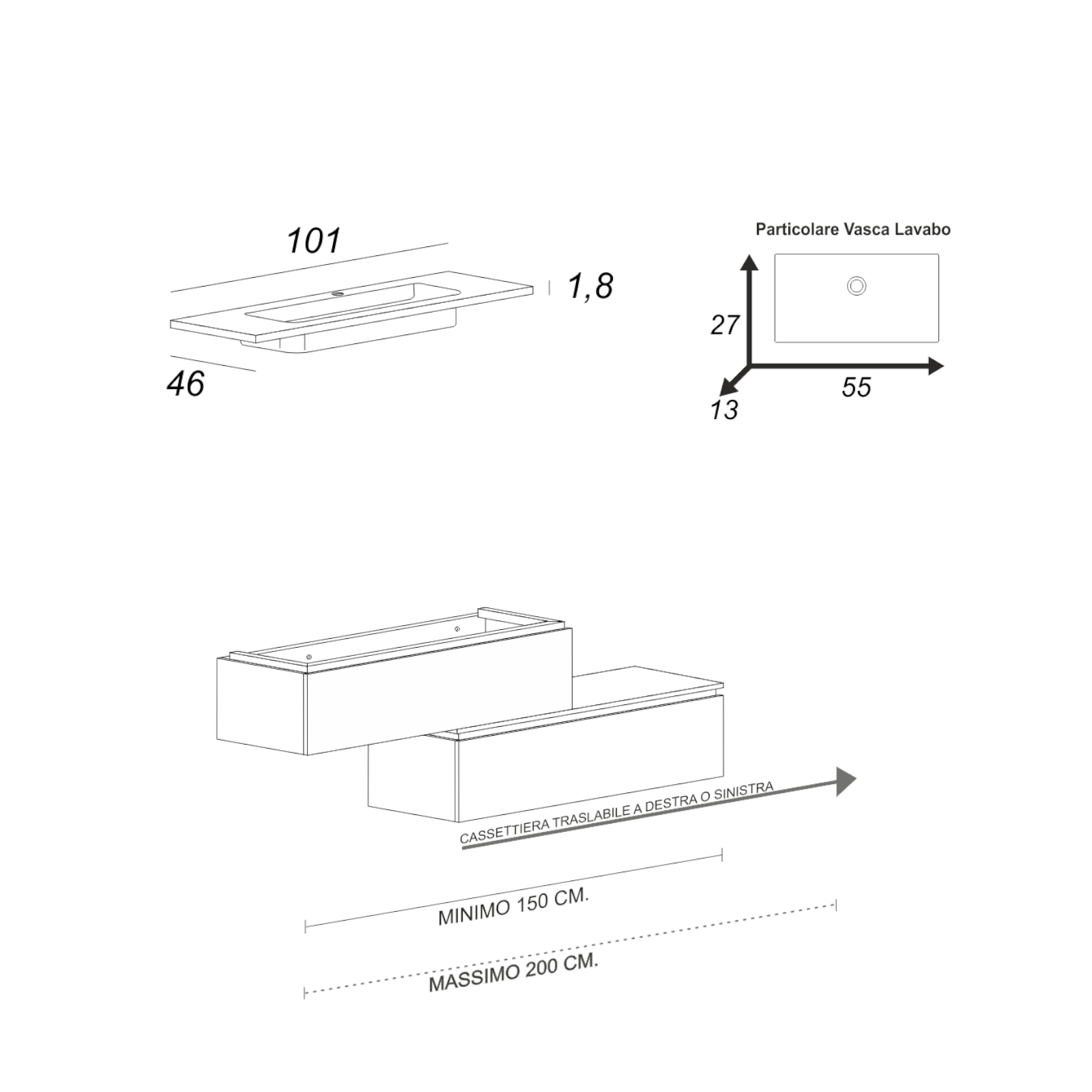 Mobile bagno da 100 cm rovere scuro con doppio cassettone e specchio