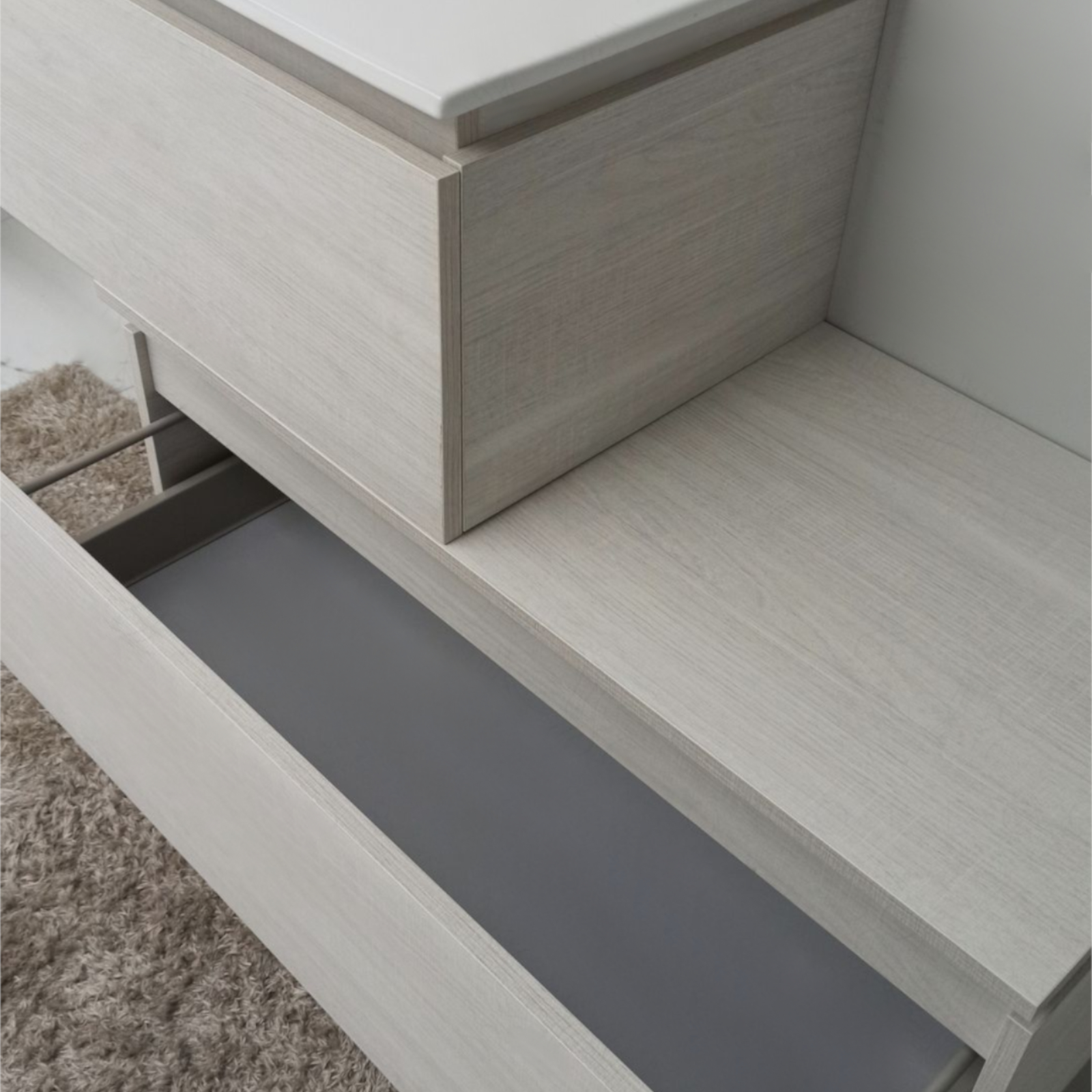 Mobile bagno da 100 cm rovere bianco con doppio cassettone e specchio