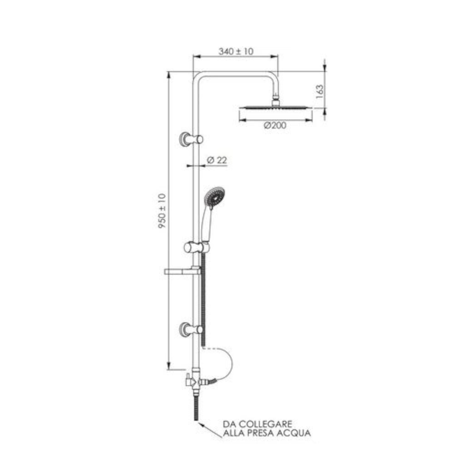 Colonna doccia nature quadra in acciaio inox con soffione da 20 cm e doccetta
